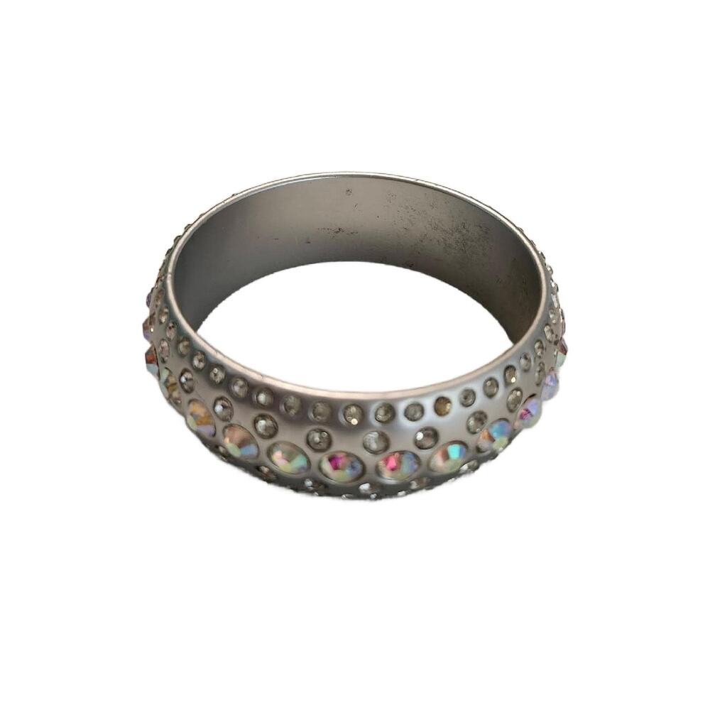 Vintage Silver Lucite & Crystal Bangle Bracelet